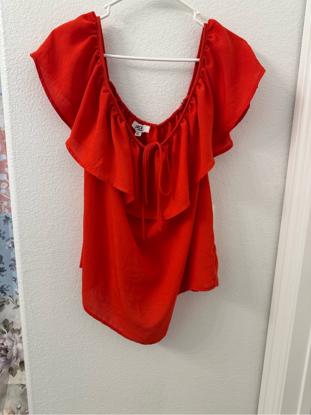 Jack by BB Dakota Bright Red Ruffle Off-Shoulder Blouse